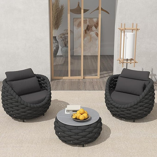 TWT 3 Pieces Aluminum Patio Furniture Set, Hand Woven Textilene Rope Outdoor by TWT