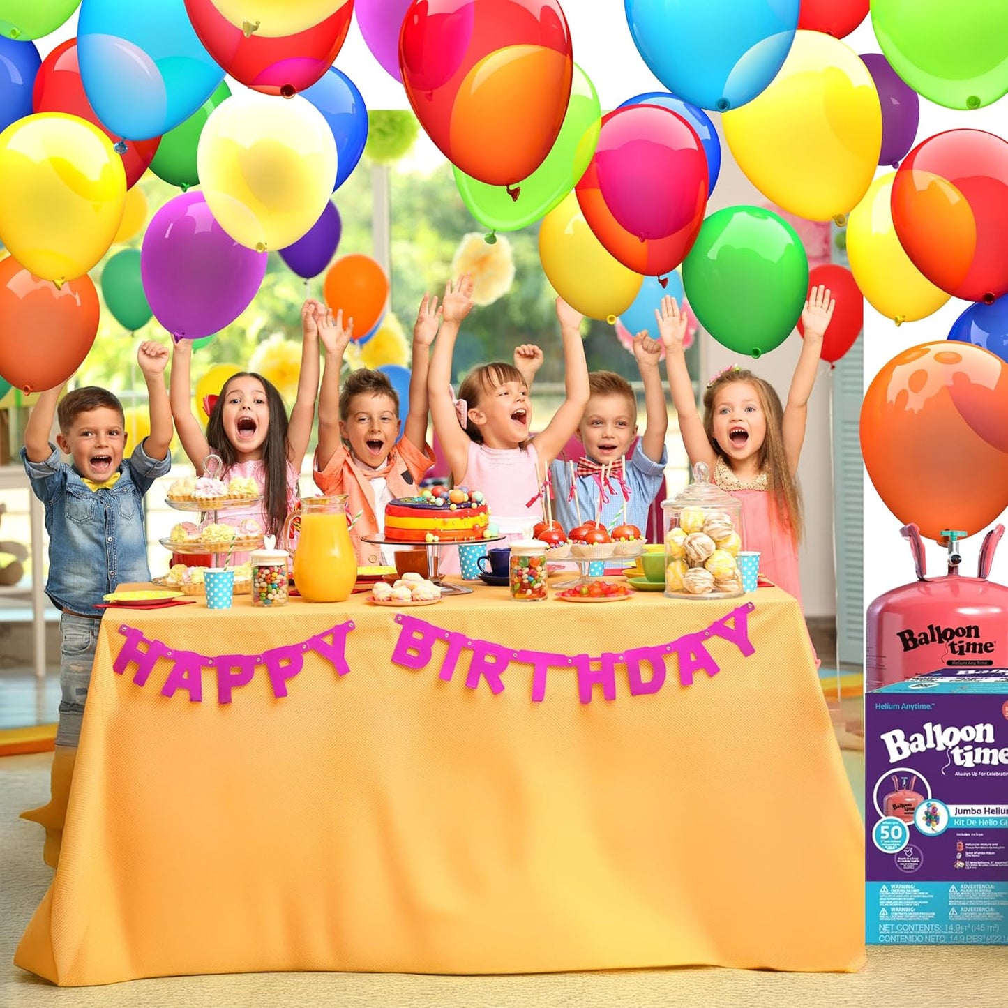 Helium Tank for Balloons At Home, 14.9 Cu Ft Helium Balloon Pump Kit with 50 Assorted Latex Balloons, White Curling Ribbon and Balloon Tie Tool