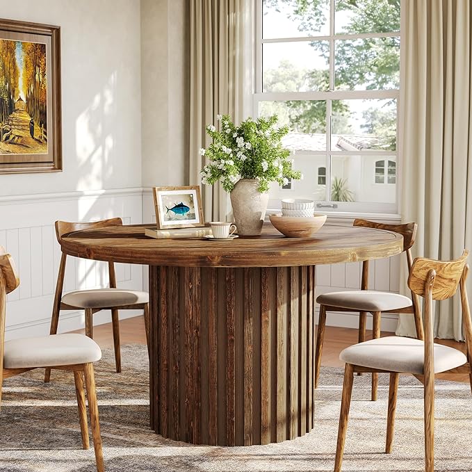 47" Solid Wood Dining Table for 4-6, Farmhouse Round Kitchen Table - Image 7