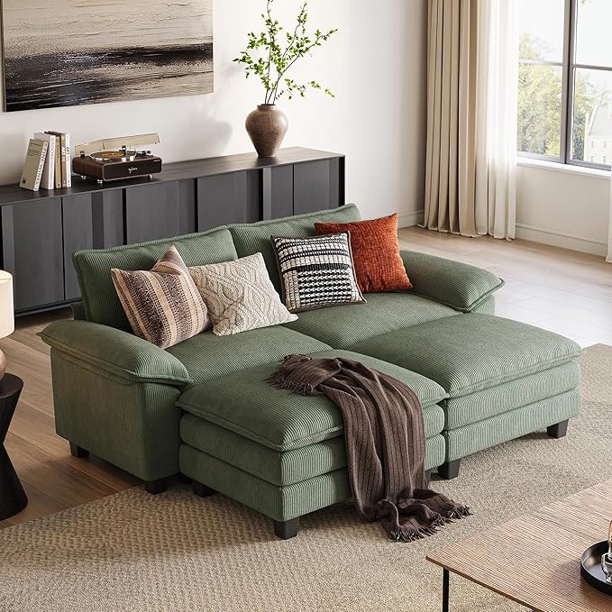 LINSY HOME 90" Modular Cloud Love Seat Sofa, Corduroy Soft Sectional Couch by LINSYHOME
