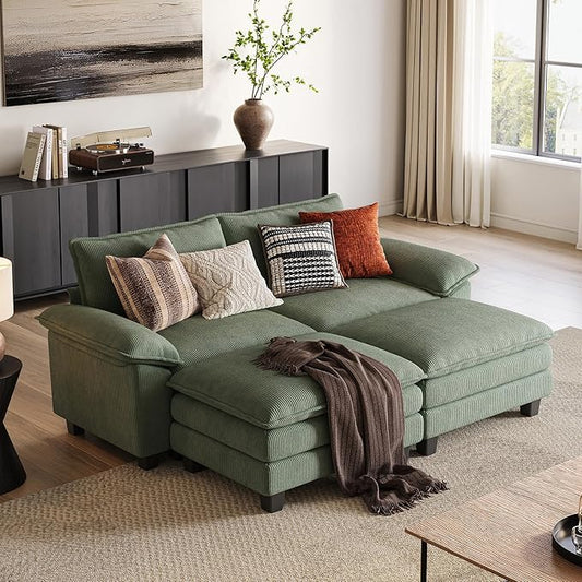 LINSY HOME 90" Modular Cloud Love Seat Sofa, Corduroy Soft Sectional Couch by LINSYHOME