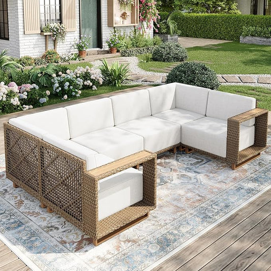 MIXPATIO Patio Sectional Furniture Set, 6 Piece U Shape Patio Couch Wicker Sofa by MIXPATIO