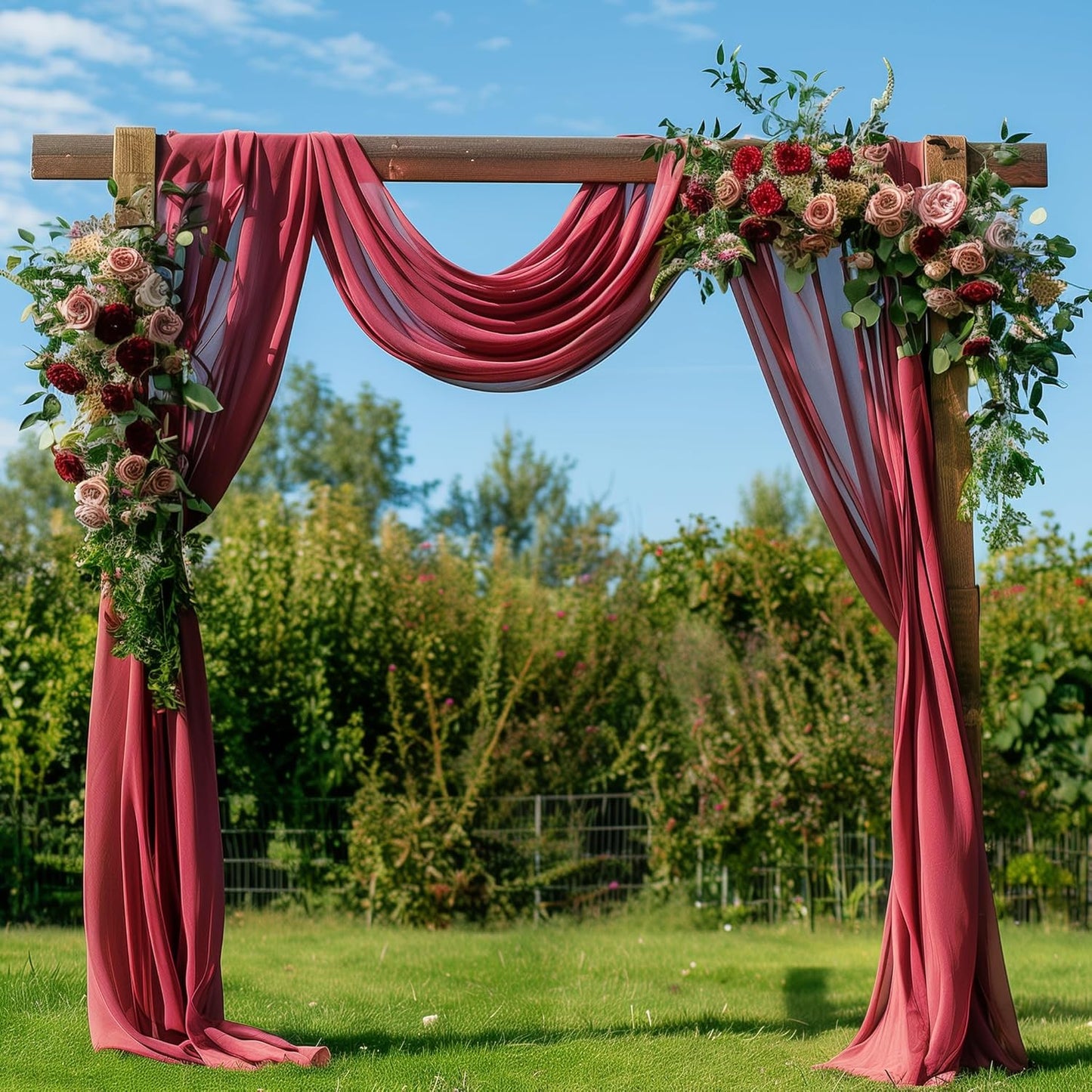 Wedding Arch Draping Fabric 3 Panels 28.7" x 20FT Burgundy Sheer Chiffon Backdrop Drapes for Wedding Ceremony Birthday Party Bridal Shower Outdoor Decoration
