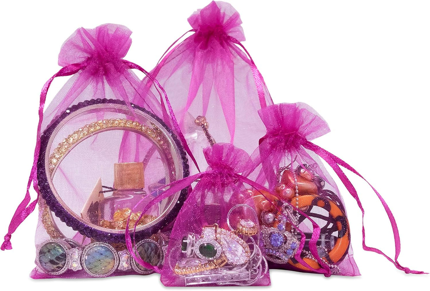 TheDisplayGuys 48-Pack 4x6 Hot Pink Sheer Organza Gift Bags with Drawstring, Jewelry Candy Treat Wedding Party Favors Mesh Pouch