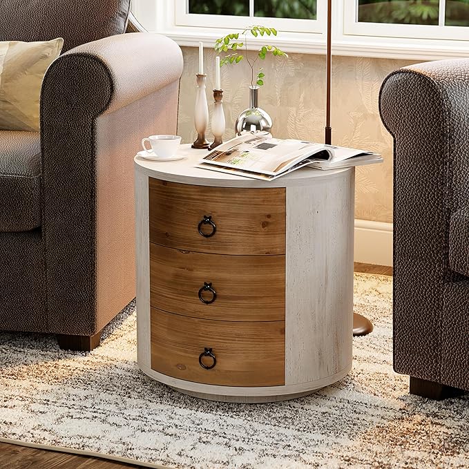 SUNBURY End Table Living Room Small Side Table w 3 Drawers, Farmhouse - Image 3
