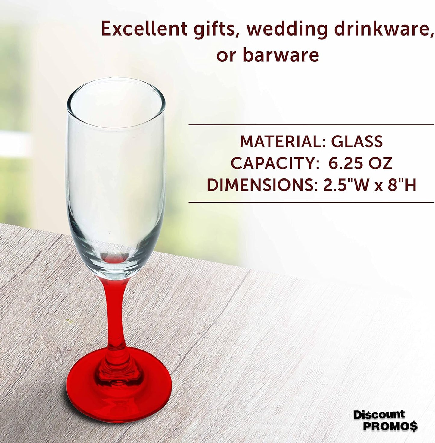 DISCOUNT PROMOS Premiere Champagne Flutes 6.25 oz. Set of 10, Bulk Pack - Elegant Drinkware for Weddings, Events, & Promotional Gifts - Red