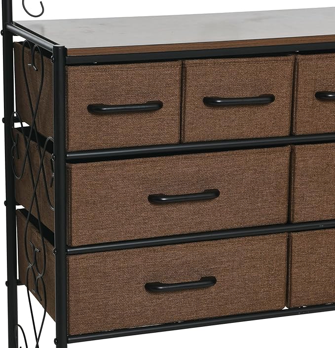Household Essentials Walnut Iron 8-Drawer Sideboard - Image 6