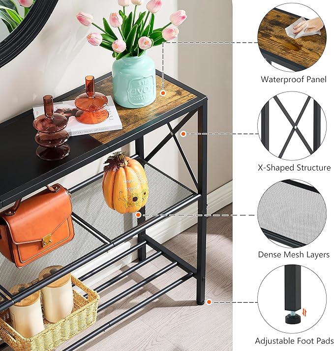 Hoctieon Industrial Console Table, 3 Tier Entryway Table, Hallway Table - Image 9