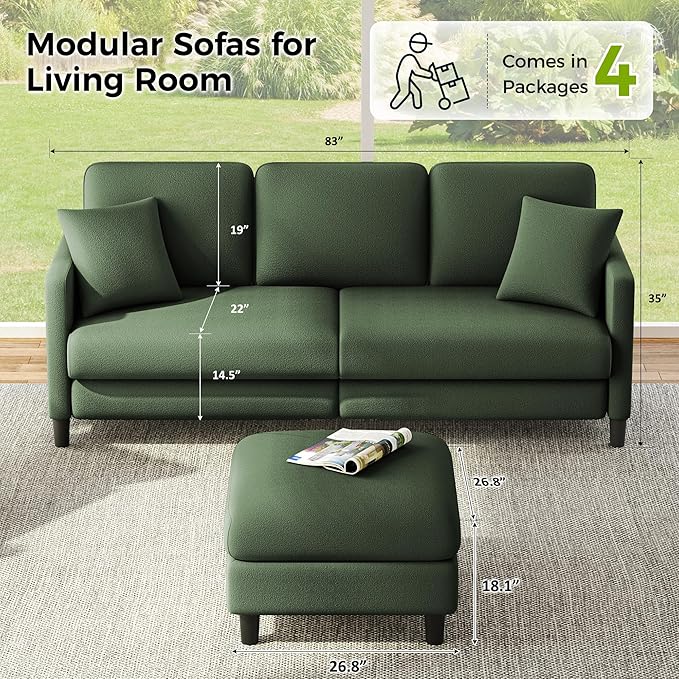 Welzona 83" Couches for Living Room, Teddy Sofa Couch - Image 2