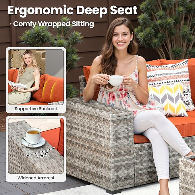 ovios 13 Pieces Patio Furniture Set, Outdoor Wicker Sectional Sofa - Image 5