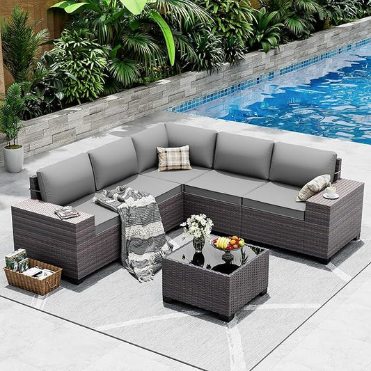 Outdoor Patio Furniture Set, 6 Pieces Outdoor Sectional Furniture High Backrest by ASJMR