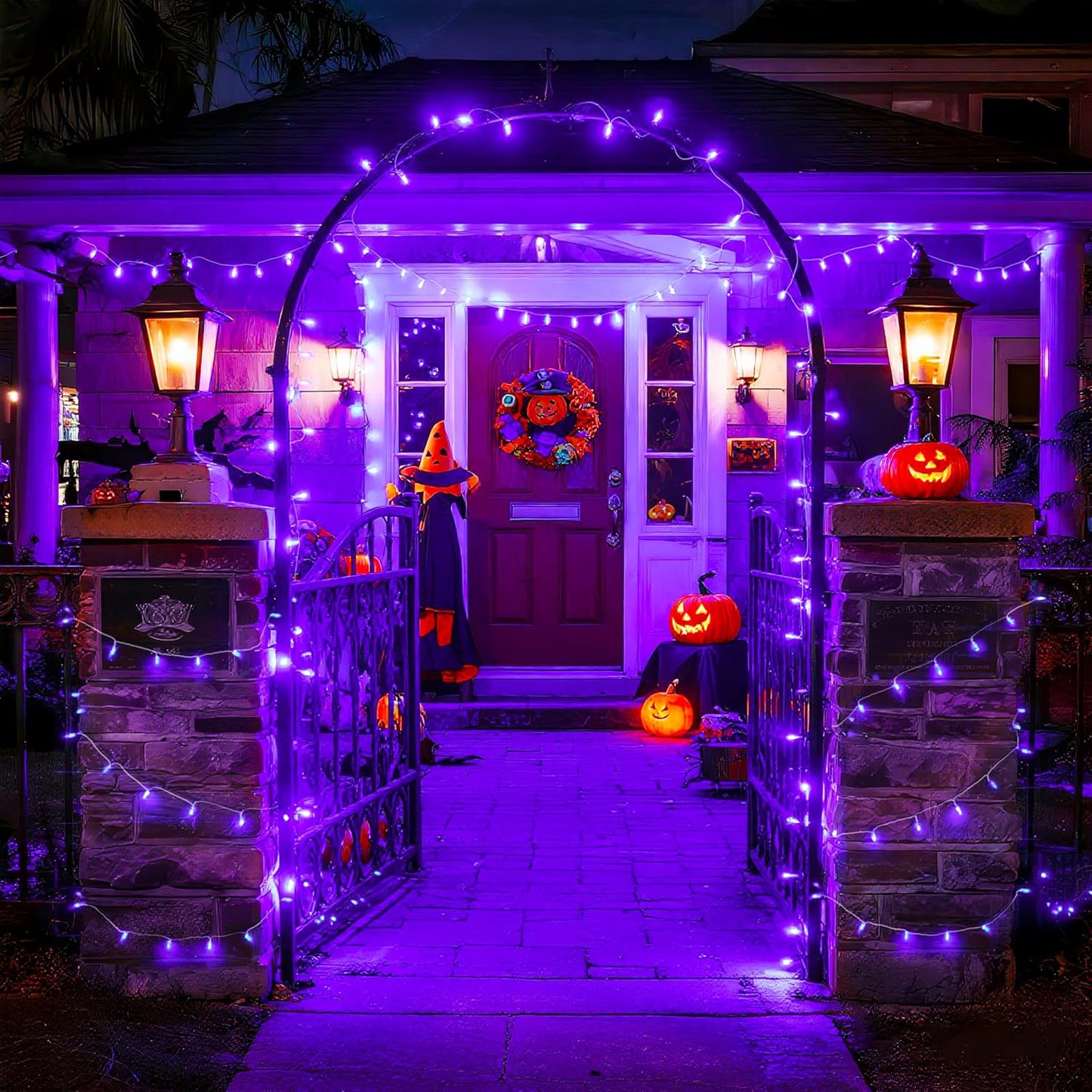 JMEXSUSS 600 LED Purple Halloween Lights Outdoor, 8 Modes Purple String Lights Indoor, 168ft LED Christmas Light Plug in for Bedroom Fireplace Party Halloween Christmas Tree Decorations