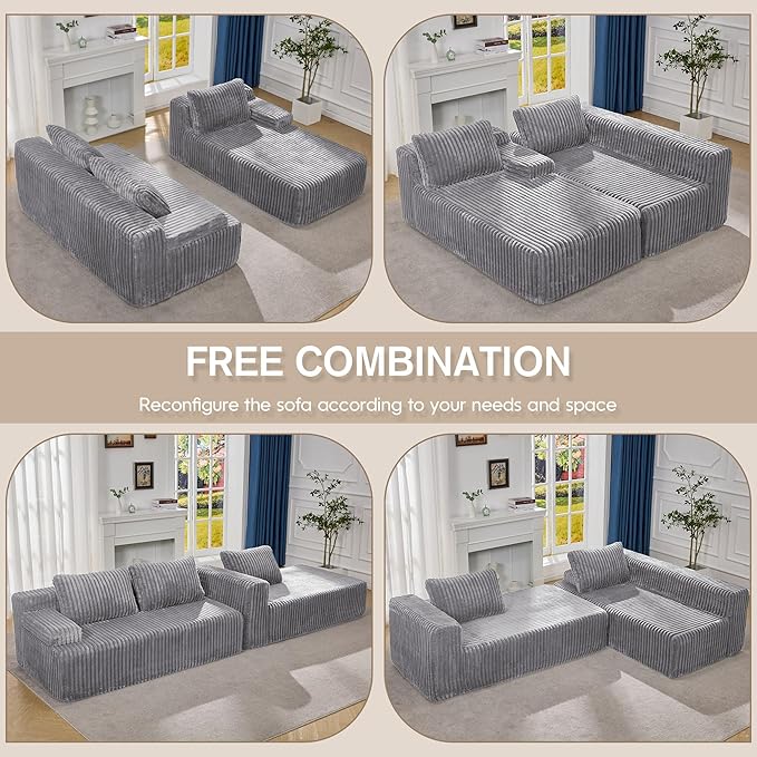 Hobestluk Modular Sectional Sofa Couches L-Shape Couch 3 Seat Modular Sofa - Image 7