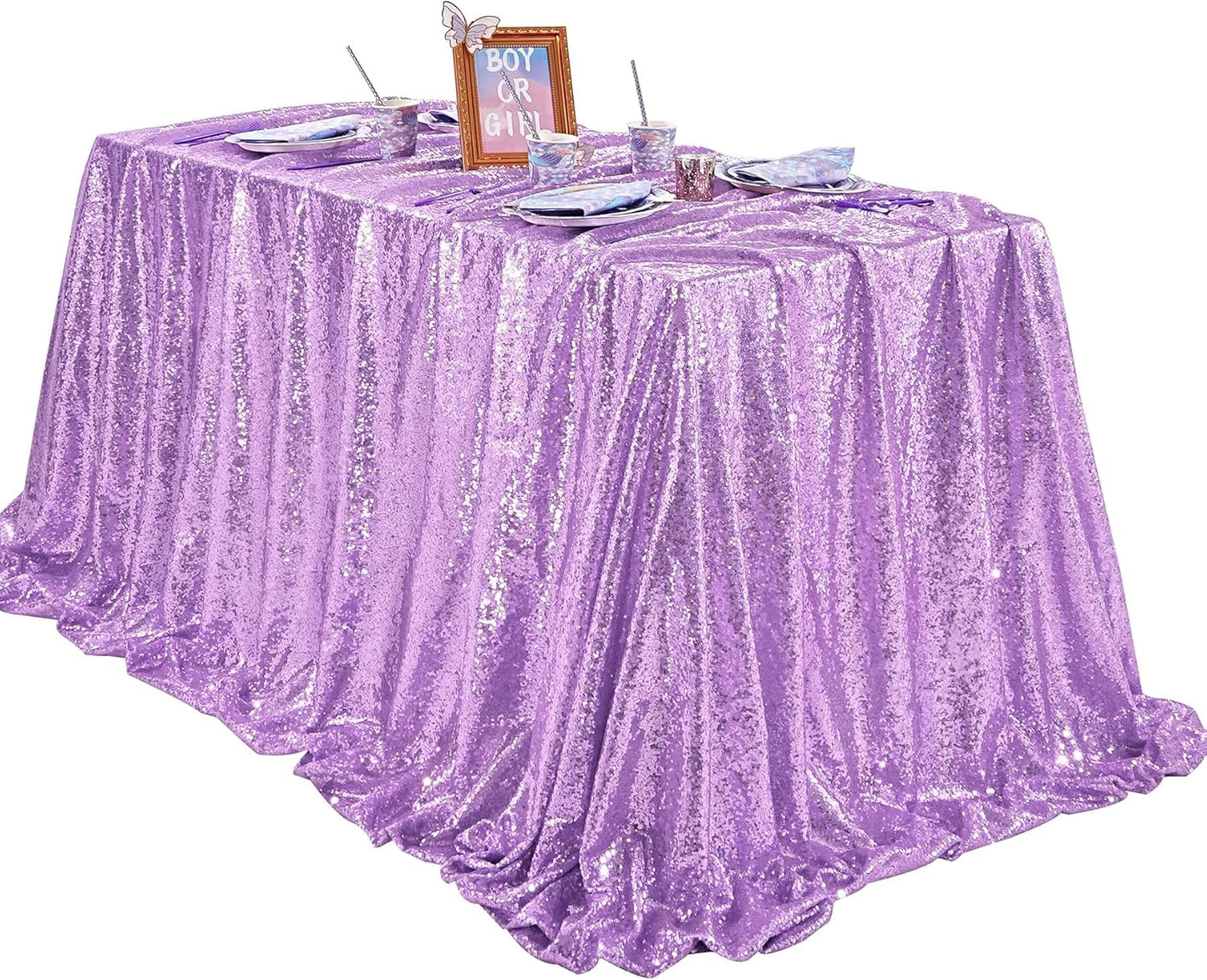 QueenDream Lilac Sequin Tablecloth 60"x102" Mermaid Tablecloth Lavender Glitter Tablecloth for Wedding Birthday Baby Shower Mermaid Decorations