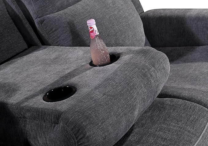 Betsy Furniture Soft Microfiber Manual Reclining Sofa Set, Sofa w/Dropdown Table - Image 3