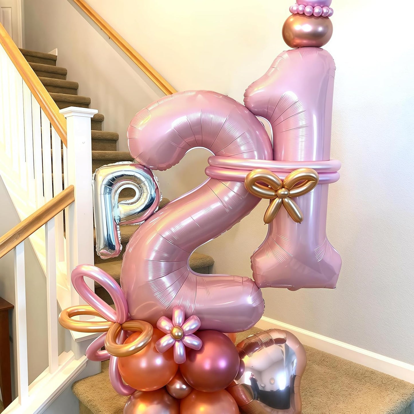 21 Balloons Number, Giant Pastel Pink Number 2 & 1 Helium Foil Balloon for Women 21st Birthday Decor, 40 Inch Self Inflating Mylar Number 21 Balloons for Girls Anniversary Party Decorations Supplies