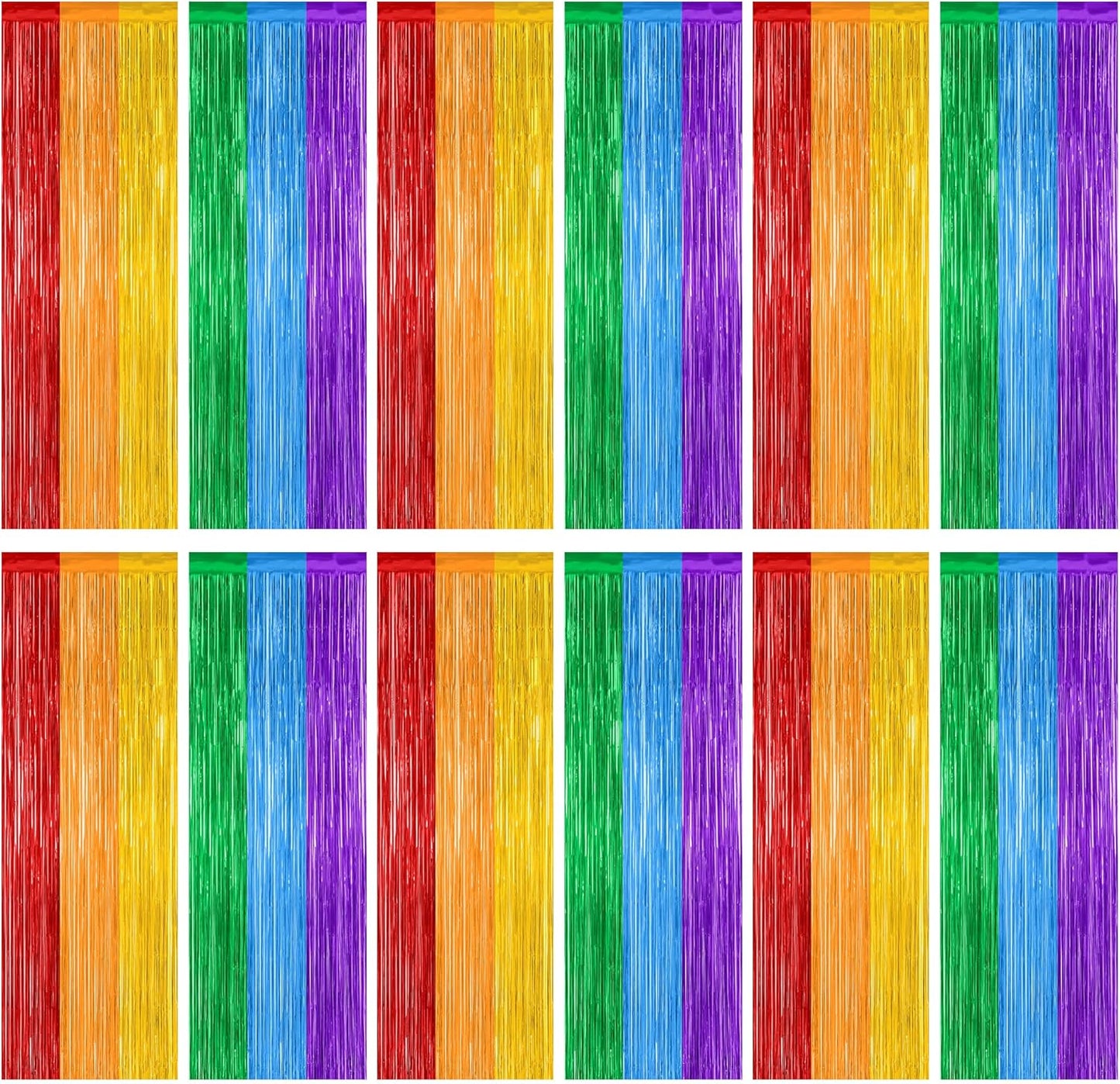 12 Pack Rainbow Backdrop, 3.28 FT x 7.05 FT Pride Decorations, Metallic Fringe Curtains Party Streamer Tinsel Backdrop, Rainbow Foil Curtains Birthday Party Decor Photo Booth Props