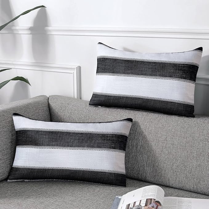 AmHoo Pack of 2 Farmhouse Stripe Check Throw Pillow Covers Set Case Cotton by AmHootextile