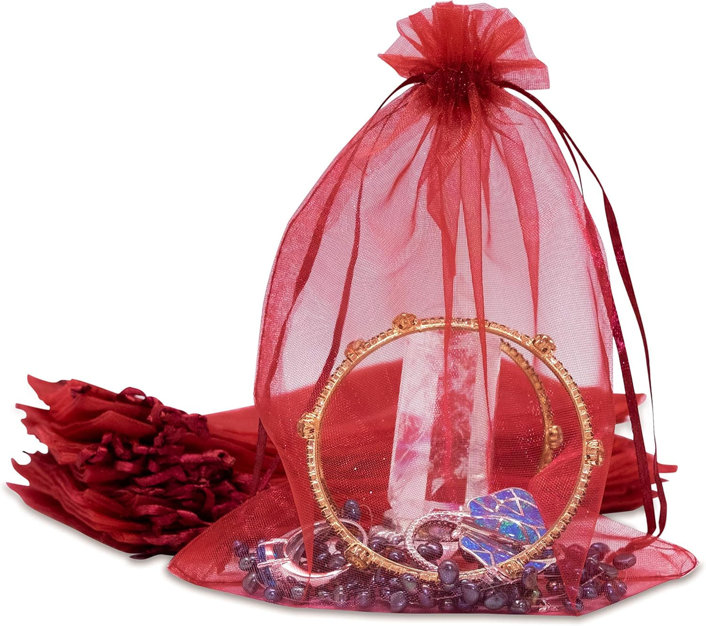 TheDisplayGuys 100-Pack 6x8 Maroon Sheer Organza Gift Bags with Drawstring, Jewelry Candy Treat Wedding Party Favors Mesh Pouch