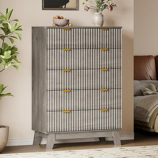 BORNOON 46" Tall Dresser for Bedroom, 6-Drawer Fluted Chest of Drawers by BORNOON