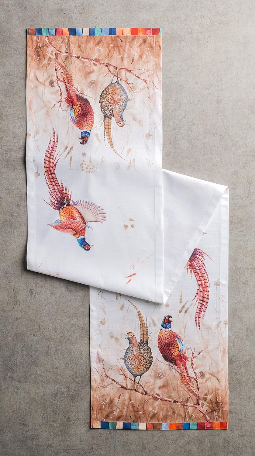 Maison d' Hermine Table Runner 100% Cotton Single Layer Table Runners 90 inches Long Decorative for Home Kitchen Dining Party Baby Shower Wedding Bridal Shower (Faisan D'Automne, 14.50" x 90")