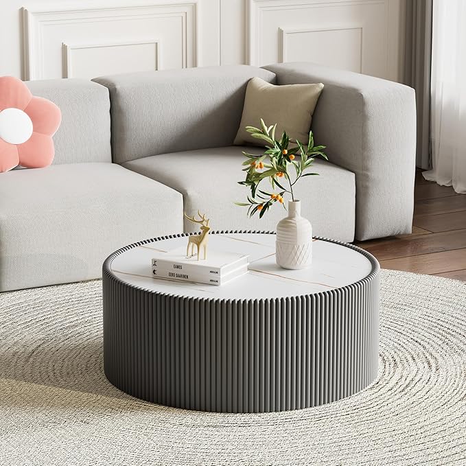SSLine Round Drum Coffee Table Set of 2 Modern Sintered Stone Top Nesting - Image 6