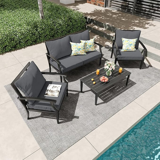 4-Piece Patio Conversation Set, Oversized Outdoor Metal Furniture Set by Unknown