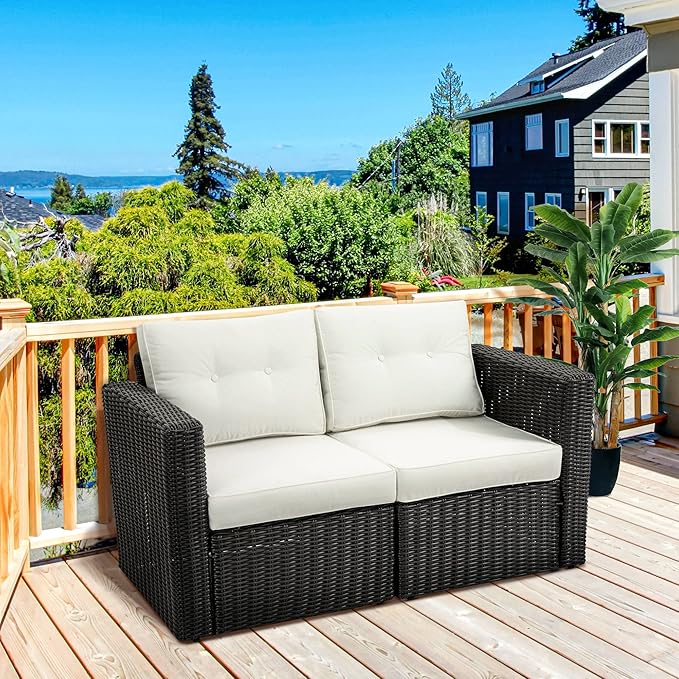 Outsunny 2 Piece Patio Wicker Corner Sofa Set, Outdoor PE Rattan Furniture - Image 2