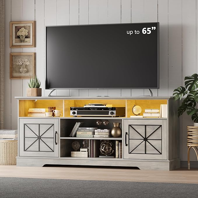 Xixini Farmhouse TV Stand for 65/60/55 Inch Tvs, Rustic Entertainment Center by Xixini