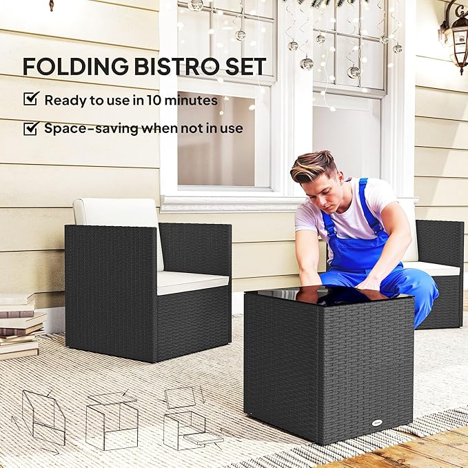 Outsunny 3 Piece Patio Furniture Set, Folding Outdoor Wicker Bistro Set - Image 3