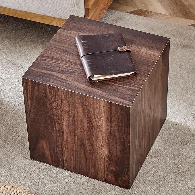 16'' Cube Coffee Table with Wood Grain Pattern, Square No Assembly End Table - Image 3