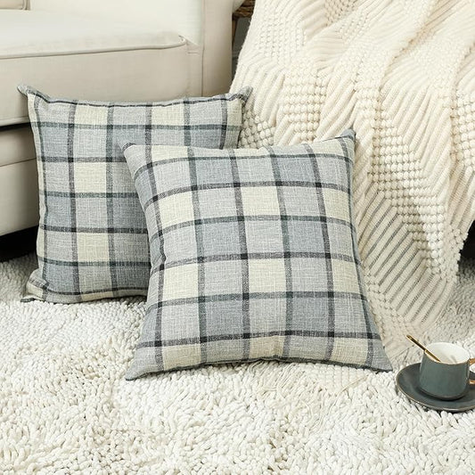 Stellhome Pack of 2 Linen Buffalo Check Throw Pillow Covers Farmhouse Plaid by Stellhome