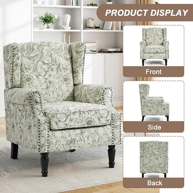 Pia Ricco Set of 2 Floral Accent Chairs, High Back Upholstered Armchairs - Image 3
