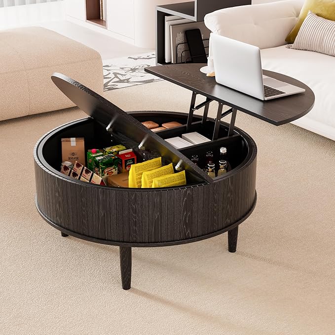 Round Fluted Lift Top Coffee Table - Image 3