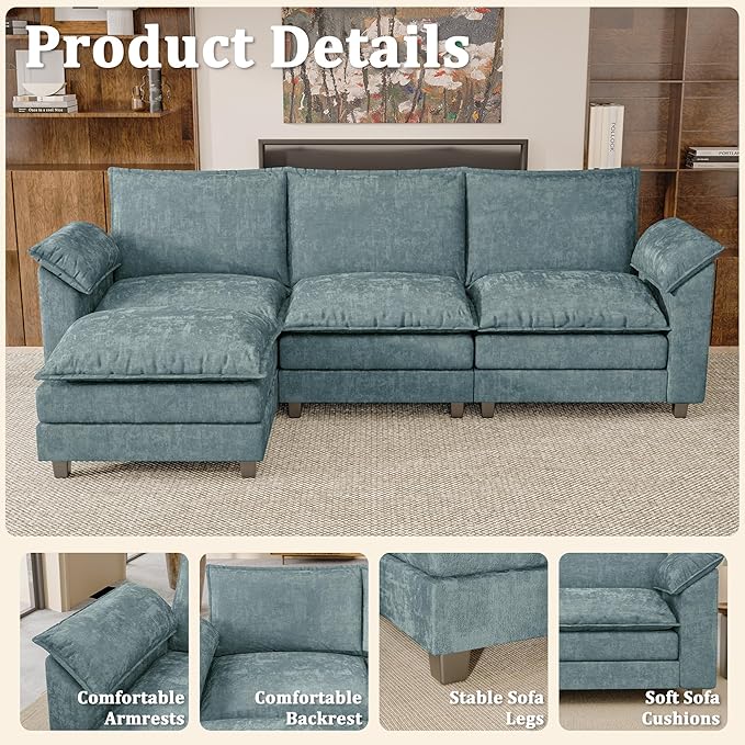 JUMMICO 118.9" Modular Sectional Cloud Couch 3-Seat Sofa Set - Image 3