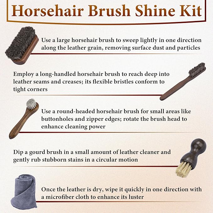 5 PCS Leather Brush Car Detailing, Horse Hair Brush, Car Cleaning Supplies - Image 7