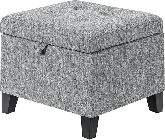 Adeco 18-Inch Cube Storage Ottoman, Upholstered Linen Footrest Stool by Adeco