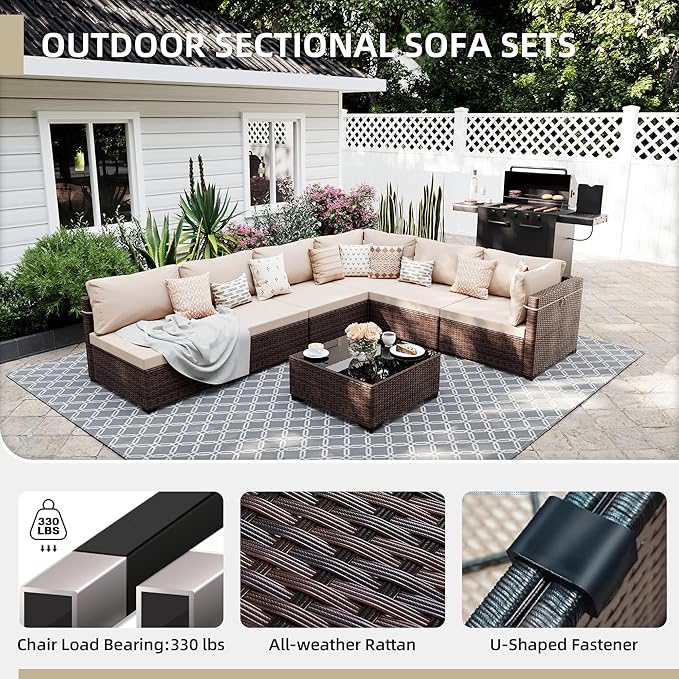 UPHA 9 Pieces Patio Furniture Sets, Wicker Outdoor Sectional Sofa Couch - Image 3