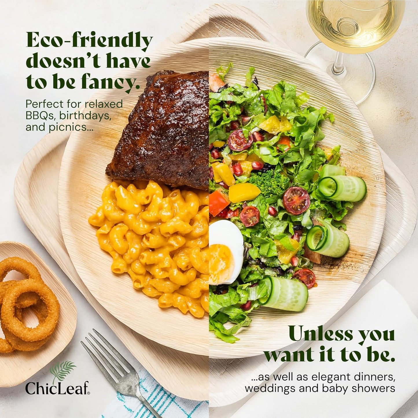 Chic Leaf Compostable & Biodegradable Palm Leaf Disposable Bamboo Plates | Disposable Party Plates for Appetizers - Party Supplies (6'' - 20 Pack)