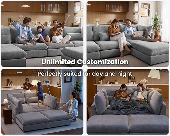 77" Oversized Chenille Couch Modular Sectional Sofa, Washable Cloud Couch - Image 5