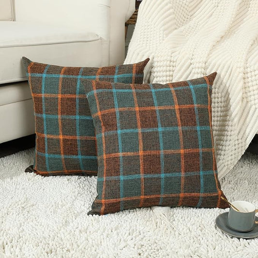 Stellhome Pack of 2 Faux Linen Buffalo Check Throw Pillow Covers, Farmhouse by Stellhome