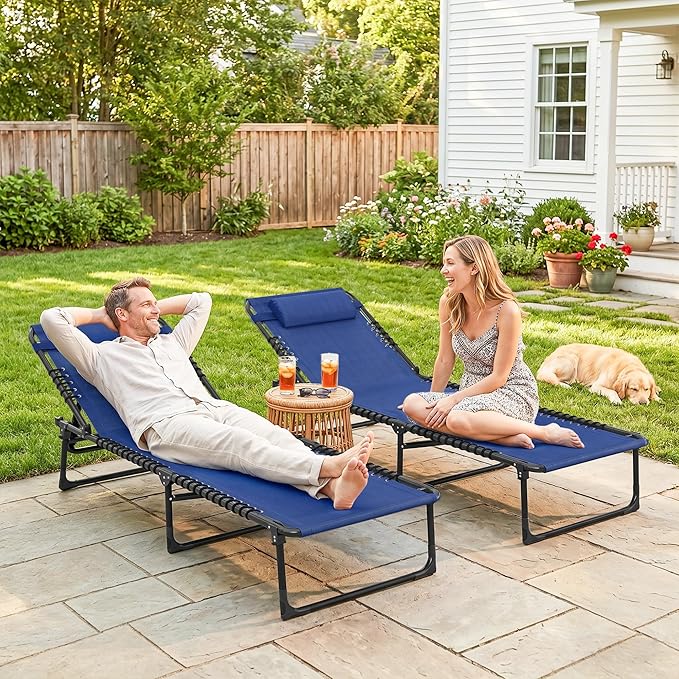 Outsunny Folding Chaise Lounge Chair Set of 2, Patio Sun Tanning Chair - Image 8