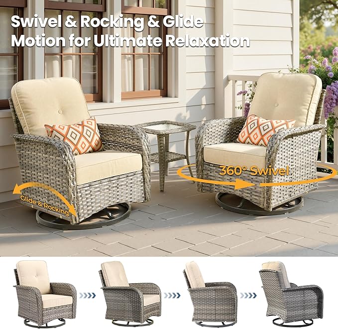 5 Pieces Wicker Patio Furniture Set, High Back Swivel Rocker Chairs Outdoor - Image 3