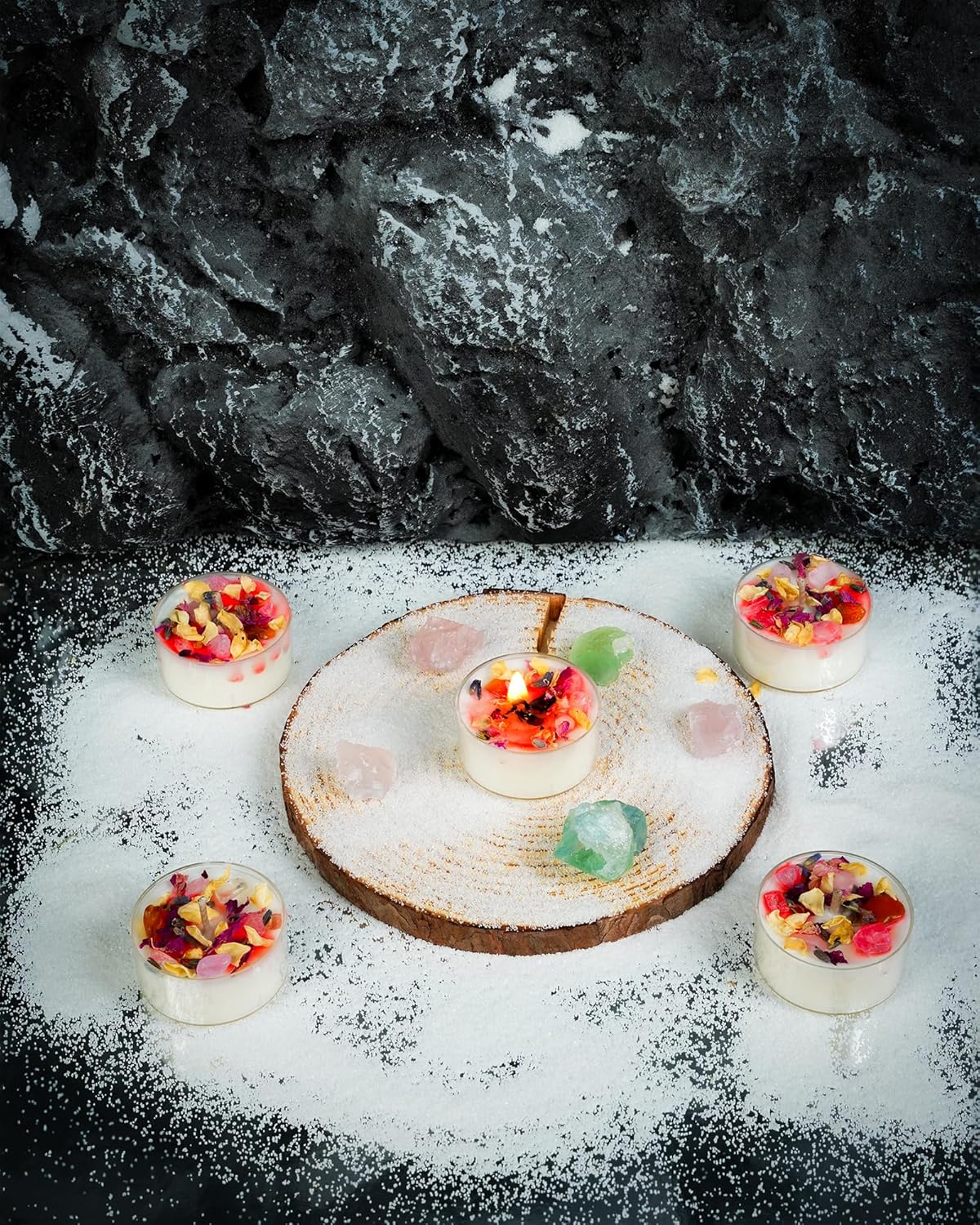 Tealight Candles with Crystals and Herbs, Handmade Energy, Healing Crystal, Aromatherapy Candles. (Pink)