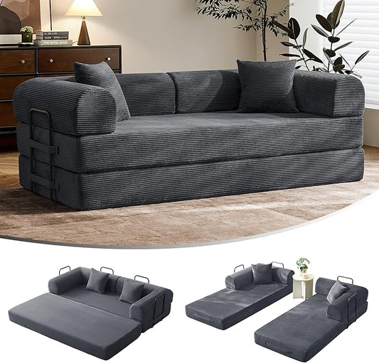 79" Convertible Sofa Bed with Fixed-Shape Frame & Removable Armrests, Modular by SAVENICA