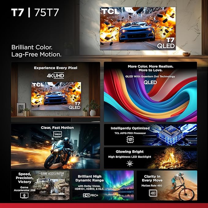 TCL Amazon Exclusive 75 Inch Class T7 Series | 4K QLED HDR Lag-Free Smart - Image 3