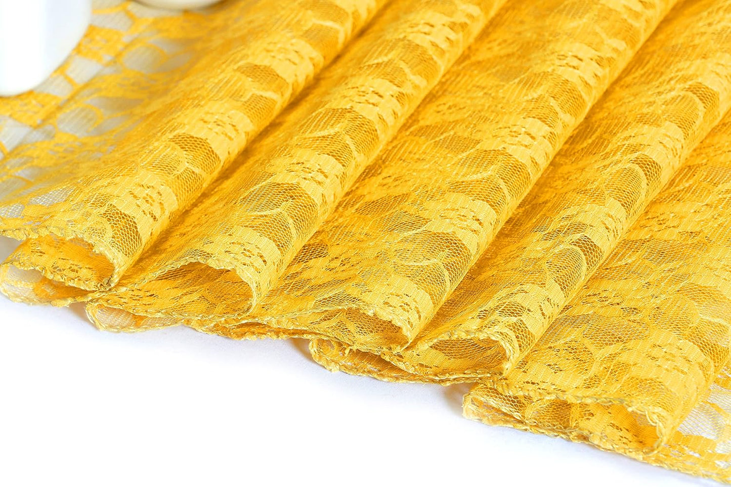 MDS Pack of 25 Wedding 12 x 108 inches Lace Table Runner for Wedding, Decorations for Birthday Parties, Banquets, Graduations, Engagements, and Runners fit Rectangle, Round Table- Yellow Gold
