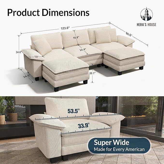 HERA'S HOUSE 124" Modular Sectional Sofa, Oversized U Shaped Couches - Image 2