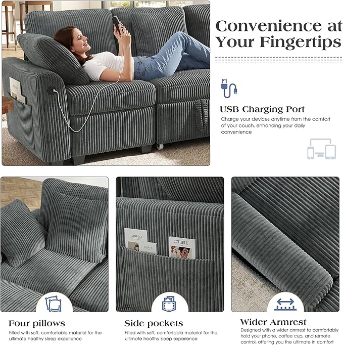 Ihanherry 83-inch 5-Seater Large Sectional Sofa Bed - Image 6