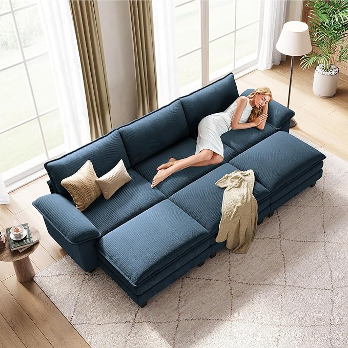 LINSY HOME 123" Modular Sectional Sofa, 3-Seat Corduroy Modern Cloud Couch - Image 6